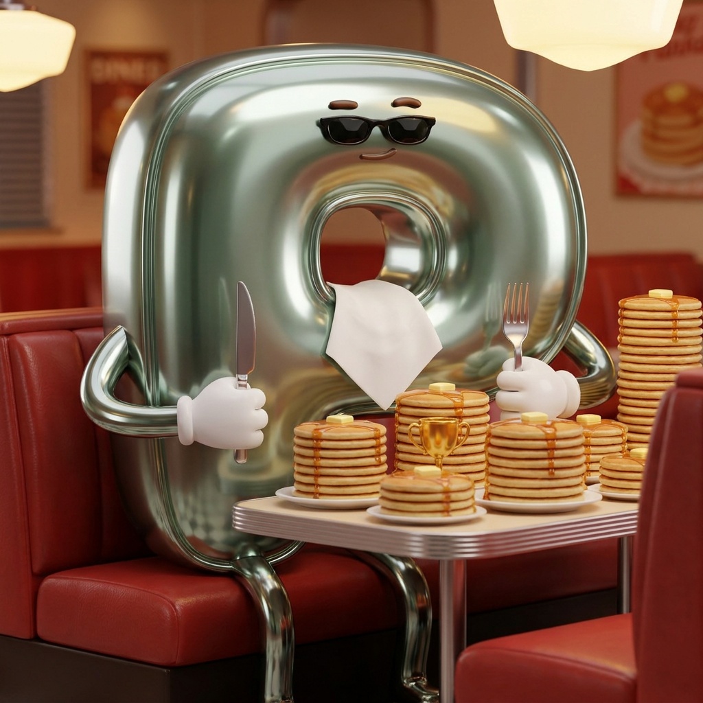 The Whale in Booth 4, dining behind a fortress of pancakes